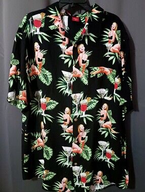Junction West Men’s Black Tropical Print Button-Down Shirt Size XL Hawaiian EUC